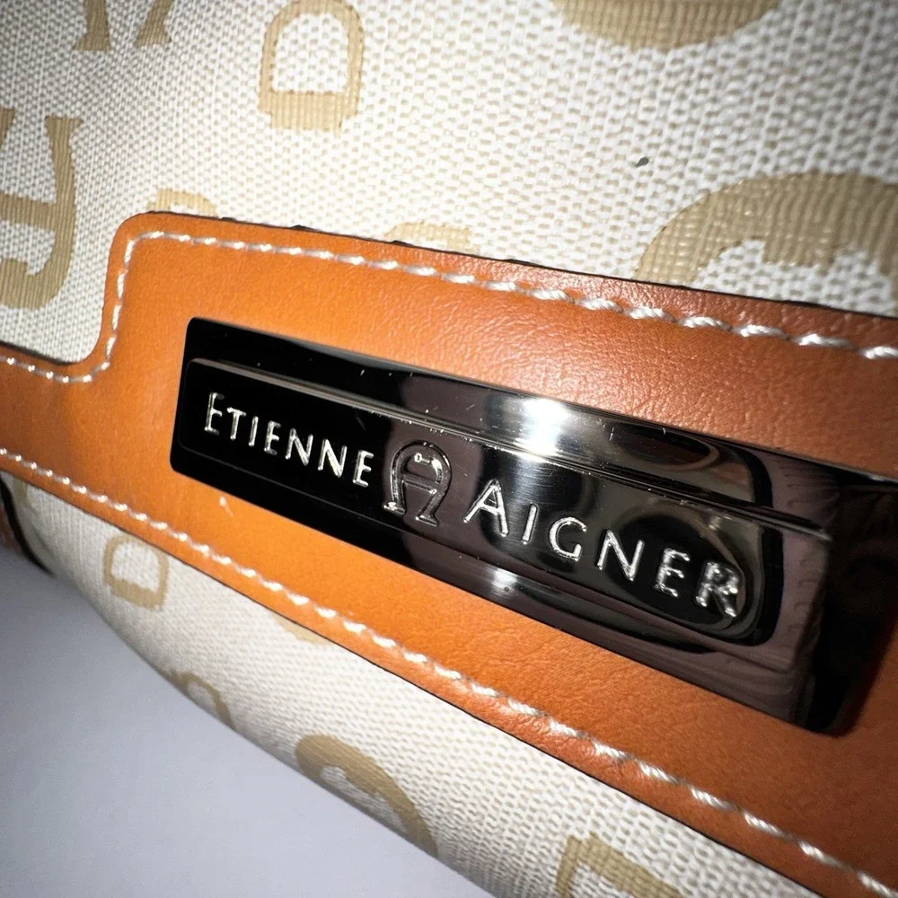 Vintage Y2K Etienne Aigner Monogram Brown Tan Small Preppy Shoulder Bag Handbag